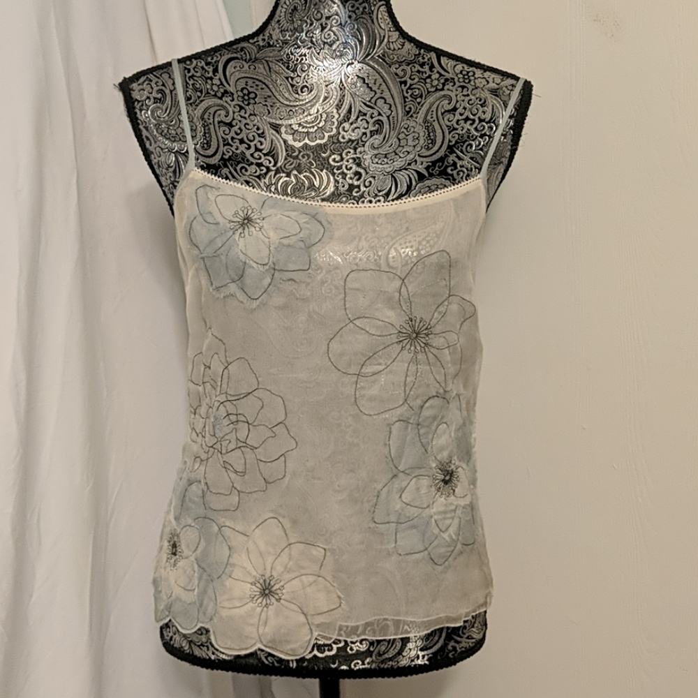BCBG MaxAzria 100% silk floral embroidered top
